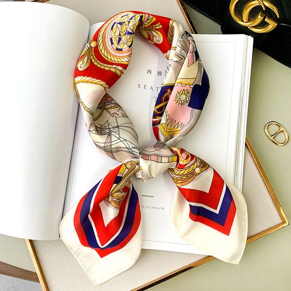 

designer floral silk scarf headband for women fashion twill scarve long handle bag scarves shoulder tote luggage ribbon head wraps, Blue;gray