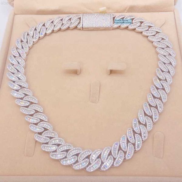 

buss down pass diamond tester 18mm big guy heavier iced out vvs baguette moissanite diamond miami cuban link chain, Silver