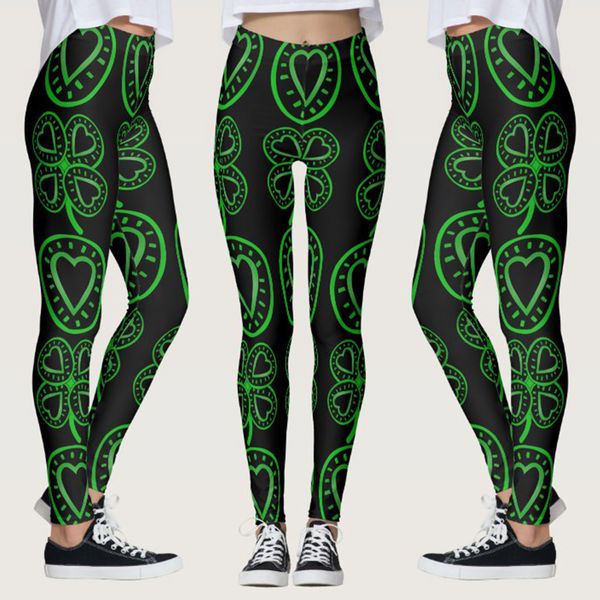 

womens leggings fun st. patrick's day irish lucky leggings shamrock stretchy tights yoga pants for women trendy design workout leggings, Black
