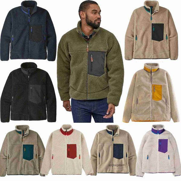 

designer mens pata jacket thick veste giacca warm down classic retro antumn winter couple models lamb cashmere pata fleece coatnfgo, Black;brown