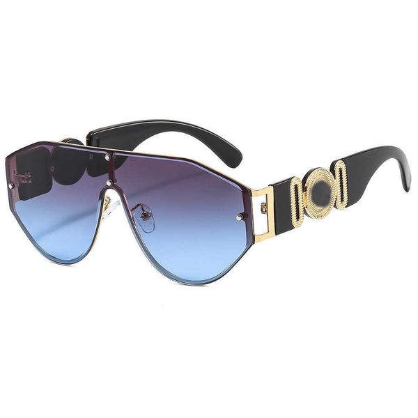 

ins fashionable new one piece large frame metal versage sunglasses for men and women blue, White;black