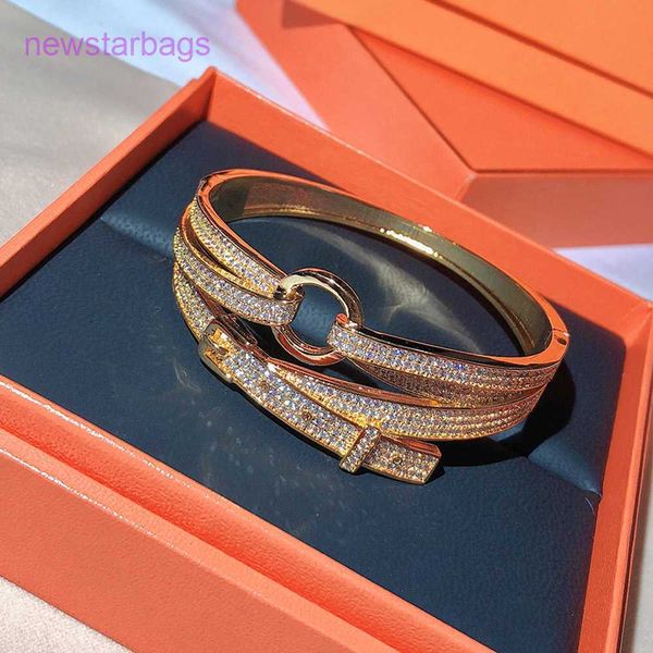 

designer herms bracelet online shop popular brand pin sub gold zircon inlaid luxury fashion delicate copper elegant women's the fa, Black