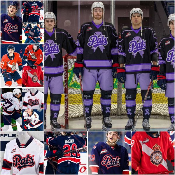 

braxton whitehead regina pats hockey jersey stanislav svozil borya valis custom corbin vaughn jaxsin vaughn stitched pats jersey, Black
