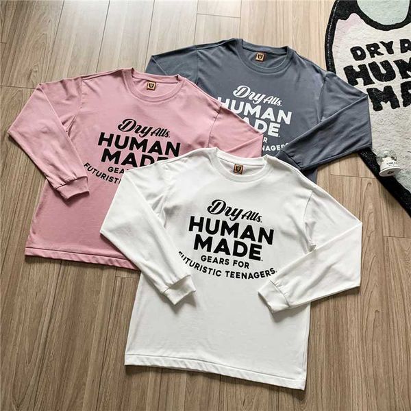 

2022fw human made t-shirt men women t shirt white pink gray solid color human made long sleeve tee 0304, White;black