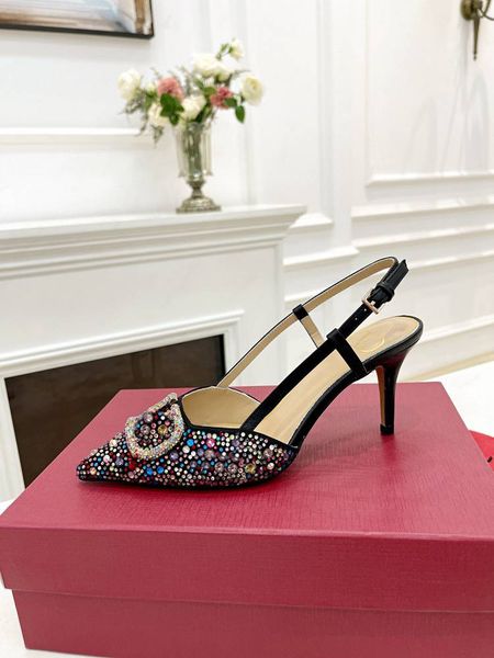 

designer women's high heels pointed toe dress shoes stiletto sandals leather workplace workwear banquet luxury pumps catwalk shoes h562, Black
