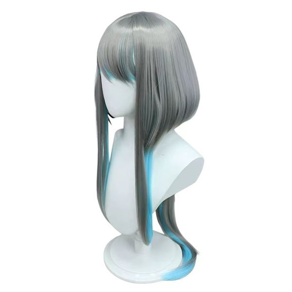 

original god game cosplay wig blue gray mixed color 90cm long, Black