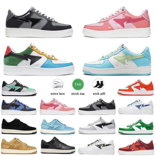 

2023 bapestas baped designer casual shoes platform sneakers sk8 sta patent leather green black white plate-forme for men women trainers jogg