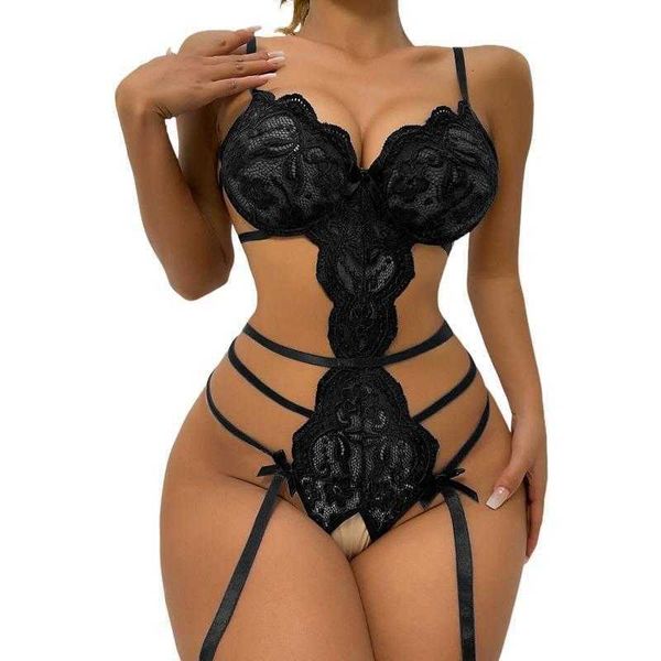 

underwear woman new lace transparent seduction jumpsuit pajamas, Red;black