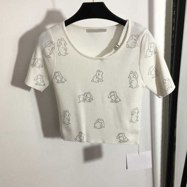 

23ss designer brand short-sleeved knitting women small rabbit drill pattern short sleeve t-shirt round neck pure cotton t-shirts womens clot, White