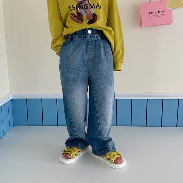 

boys' and girls' jeans 2023 spring new western-style trousers chil1en's korean version splicing casual trousers for chil1en, Blue