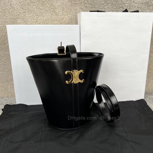 

fashion bucket bag crossbody bag shopping bag cowhide handbag one shoulder bag clamshell purse metal locking buckle large capacity