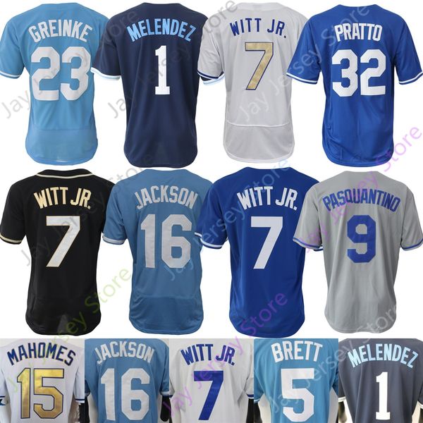 

custom baseball jersey bobby witt jr. george brett bo jackson patrick mahomes zack greinke chapman mj melendez perez vinnie pasquantino prat, Blue;black