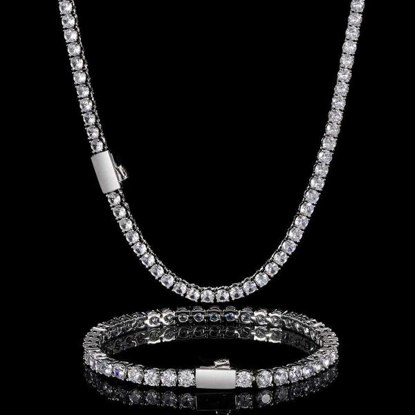 

wg160 3mm 4mm 5mm brass zircon tennis chain 1 row necklace hip hop bling gold silver cz iced out