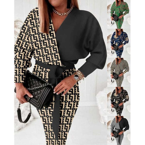 

plus size 3xl designer women dresses printed v-neck dress fashion long sleeve piece skirt, Black;gray