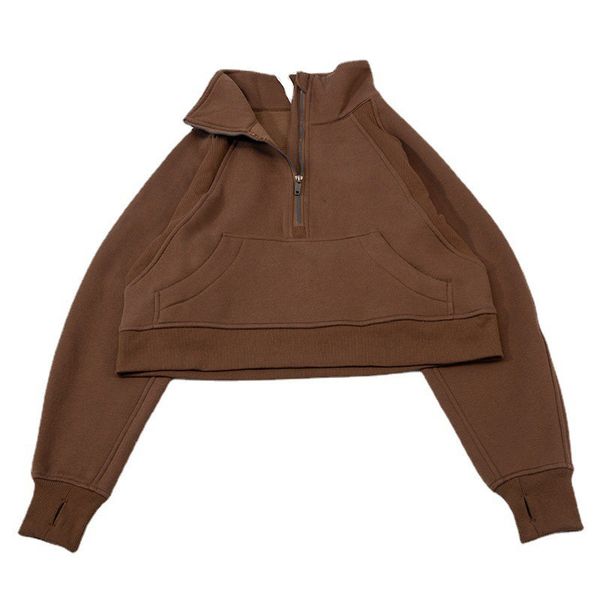

new pattern women sport jacket half zipper yoga coat clothes lu-03 quick dry fitness outfits running solid colorthumb hole sportwear women c, Black;brown