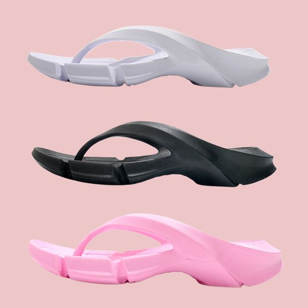 

triple designer brand women slippers summer ladies hollowed out sandals pattern flats flip flops loafer fashion tories slides rubber outdoor, Black