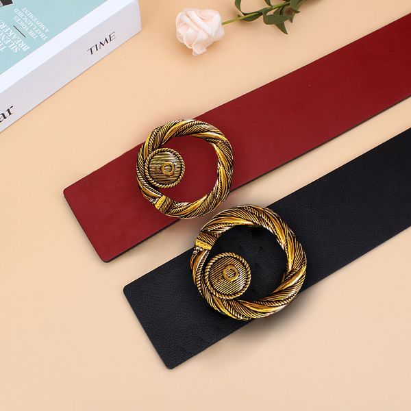 

designer belts woman luxury wide belt genuine leather fashion letter buckle width 7.0 cm red and black 2 color, Black;brown