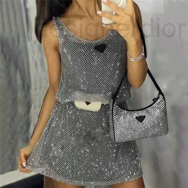 

casual dresses designer shiny rhinestone mesh vest with base skirt designer ladies party night club silver dress hy8h, Black;gray