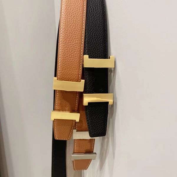 

classic mens belt men and womens designer belts epsom leather smooth brushed gold and silver buckle orange brown belt width 32 38 mm, Black;brown