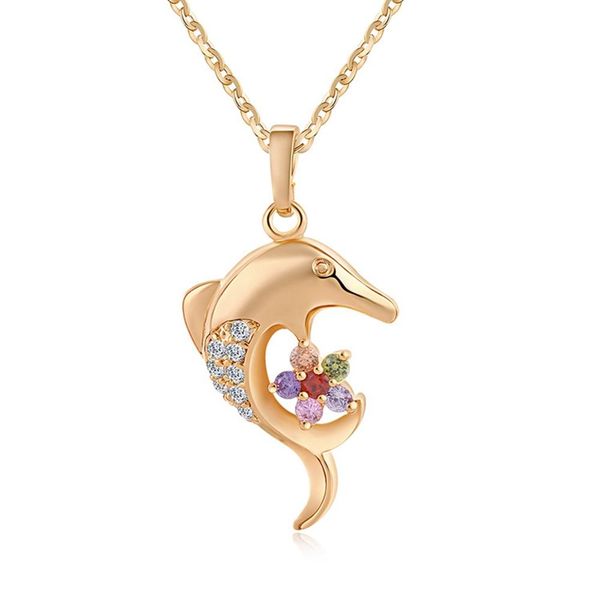 

women girls pendant chain dolphin design ins style micro inlay 18k yellow gold filled classic fashion jewelry gift, Silver