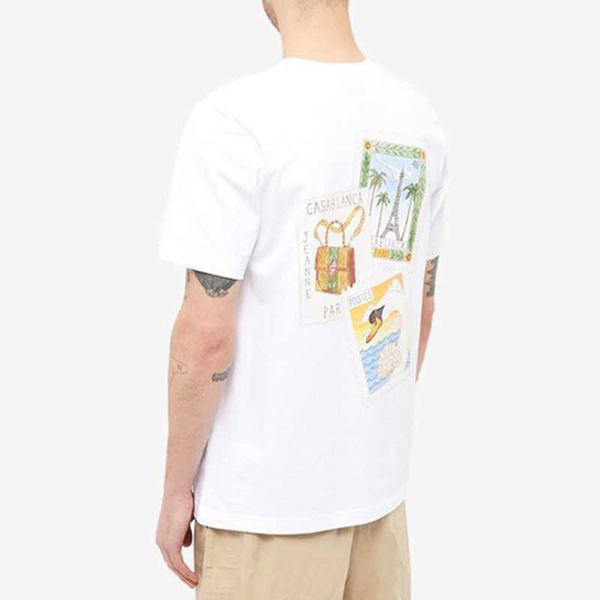 

casablanca designer classic fashion cotton t shirt poster print men and women loose versatile short sleeve tee, White;black