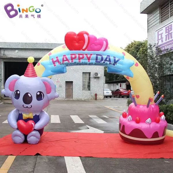 

new arrival 4x3mh decorative inflatable cartoon birthday arches blow up animal and cake arched door for event party decoration toys sport
