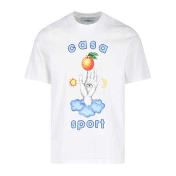 

casablanca 2023ss new designer classic fashion cotton tee t shirt cloud magic hand orange men and women loose and versatile short-sleeve t-s, White;black