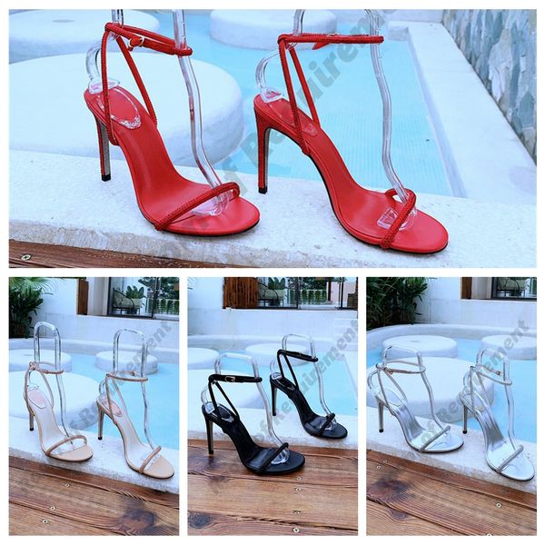 

heel high 9cm 2021ss snake twining elegant sandals rene caovilla crystal karung rose gold snakelike twining rhinestone sandals women summer, Black