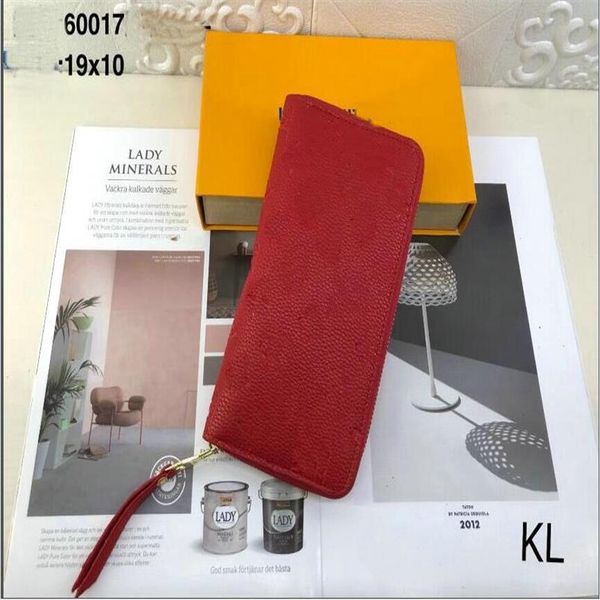 

embossment wallet women long tassel zipper standard wallets card holder zippers pocket inside coated canvas inner leather 3 colors239i, Red;black