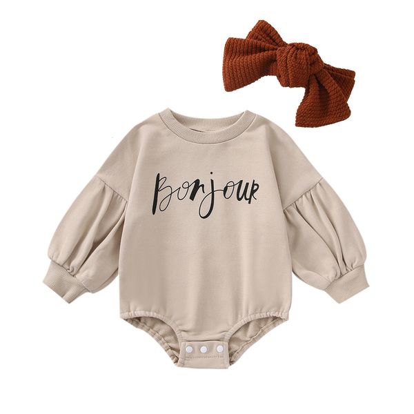 

jumpsuits autumn infant born loose romper baby girls letter printing round collar long puff sleeve triangle bottom jumpsuit headwear 230303, Blue