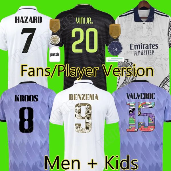 

custom 2022 benzema finals soccer jerseys 22 23 football shirt vini jr camavinga tchouameni real madrids valverde hazard asensio modric cami, Black;yellow