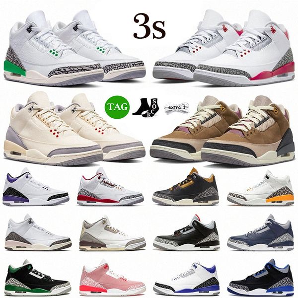 

3s basketball shoes for men women outdoor cardinal red patchwork pine green racer blue midnight navy medium grey white cement mens trainers