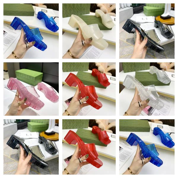 

designer women slippers thick bottom sandals chunky heels slides platform lady slipper bright candy color letter heel sandal fashion bea los, Black