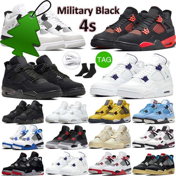 

new og 4s military black cat men women basketball shoes 4 retro bred white oreo blank canvas red thunder jumpman 4 lightning mens trainer