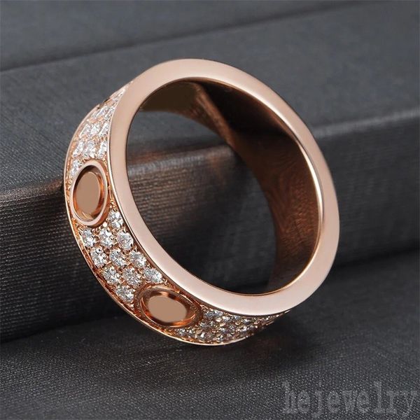 

wedding band bague screw plated gold ring promise two rows of moissanite inlay classic rose golden titanium steel luxury love woman diamond, Silver