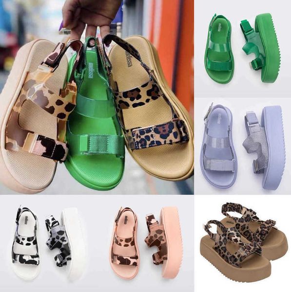 

designer melissa sandals women rubber slippers jelly sandal transparent slides flip flops wedge platform slides adjustable buckle leopard sl, Black