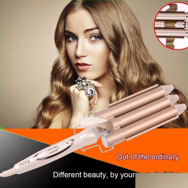 

Curg Irons Professional 110220V Hair Iron Ceramic Triple Barrel Curler Waver Styg Tools Styler Drop Delivery Products Care Dhkys, Black