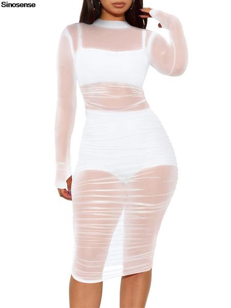 

two piece dress mesh see through 3 set women straps crop shorts long sleeve ruched suits bodycon night club party outfits 230303, White