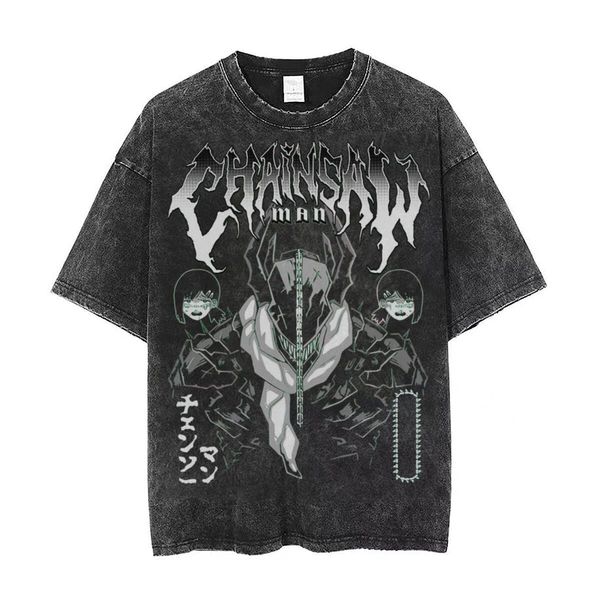 

men's tshirts chainsaw man metal t hip hop washed harajuku t anime manga chainsawman retro for men women streetwear tee 230303, White;black