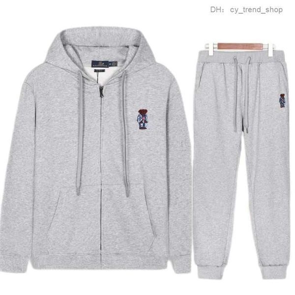 

polo wholesale 2023 men's hoodies winter new polos high end casual fashion bear embroidery hooded zipper set 100% cotton s-2xl8, Black