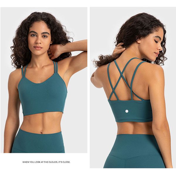 

lulu bra yoga vest spr striped ribbed longline woman fixed cup sports bras back fashion underwear woman tank top, Black;white