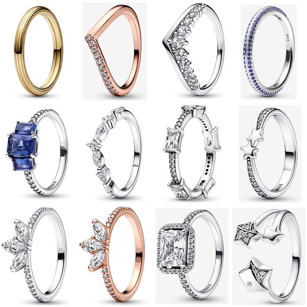 

925 silver women fit pandora ring original heart crown fashion rings rectangular bars halo stars timeless wish tiara crown row eternity, Slivery;golden