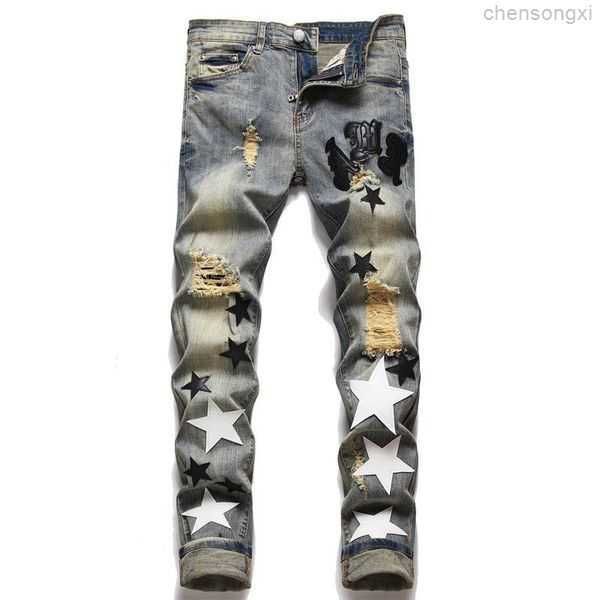 

amm jeansmens hiking pant ripped hip hop high street brand pantalones vaqueros para hombre motorcycle embroidery close fitting 3o1q, Black;brown