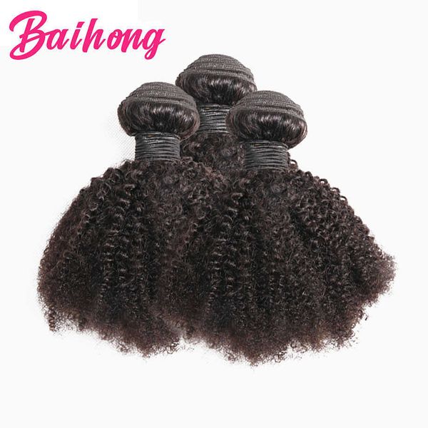 

wig caps afro kinky curly human hair bundles weave 20 inch brazilian remy virgin hair extension 3 bundels deal 100 natural color baihong, Black;brown