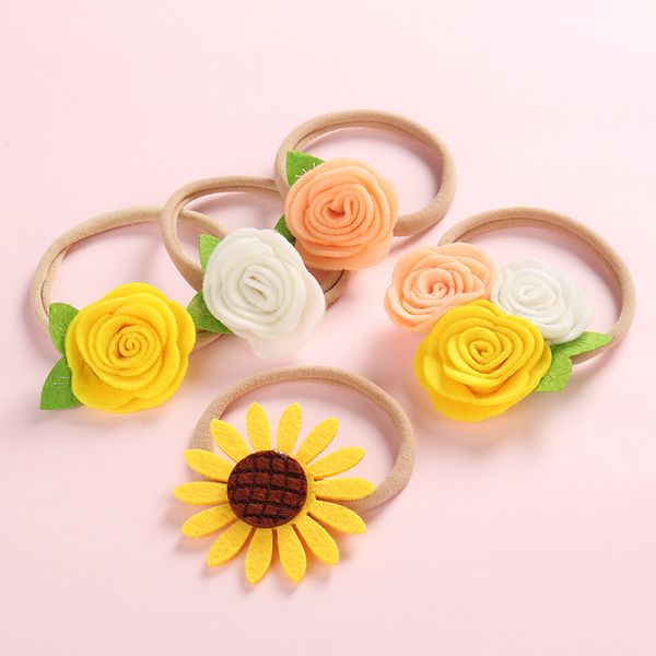 

16061 non-woven rose headband for girls kids handmade hair band cute baby headwear super soft children headbands, Slivery;white