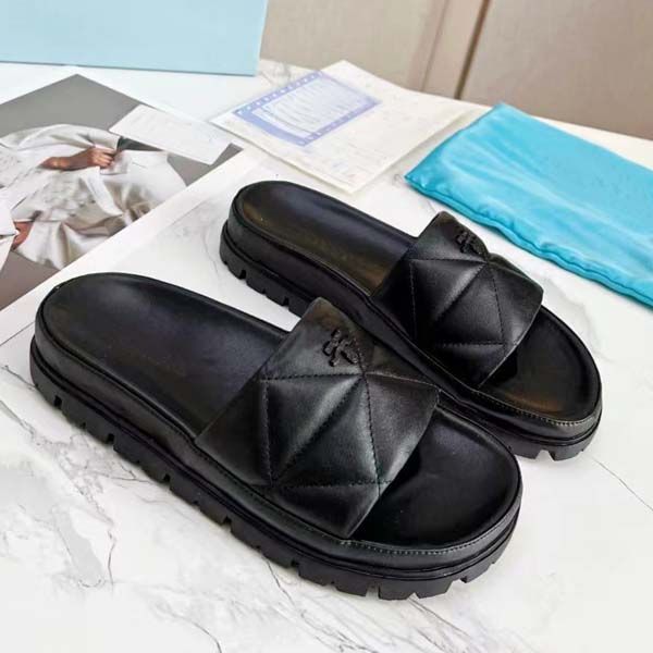 

women sandals designer slippers fashion casual sheepskin flat shoes size 35-42 with box, Black