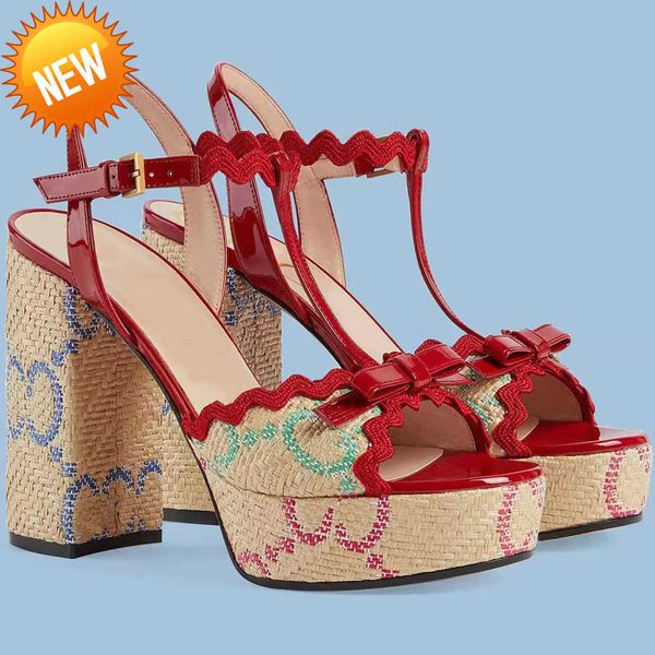 

lafite grass sandals for womens fashion patent leather patchwork platform heel cool shoes designer buckle strap 12cm high heeled rome ladies, Black