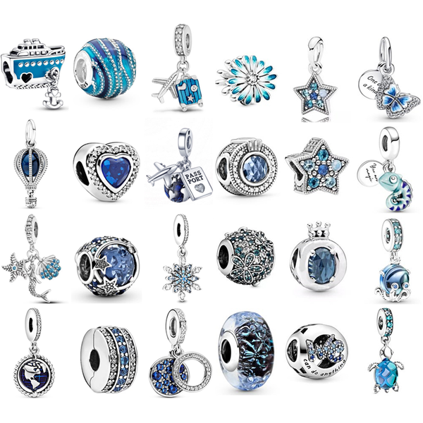

s925 sterling silver elegant blue ocean suspension charm pendant is suitable for pandora bracelet diy fashion jewelry ing, Bronze;silver