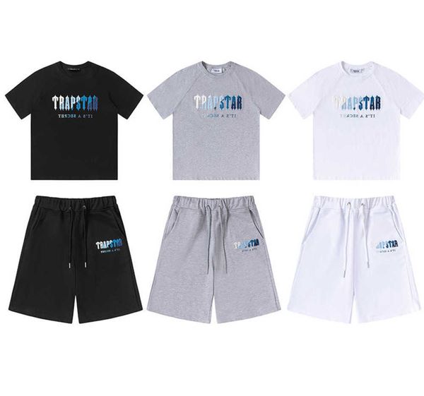 

advanced design mens clothing trapstar t shirt set embroidered chenille decoded chort ice flavours and womens shorts cotton material 23ess, White;black