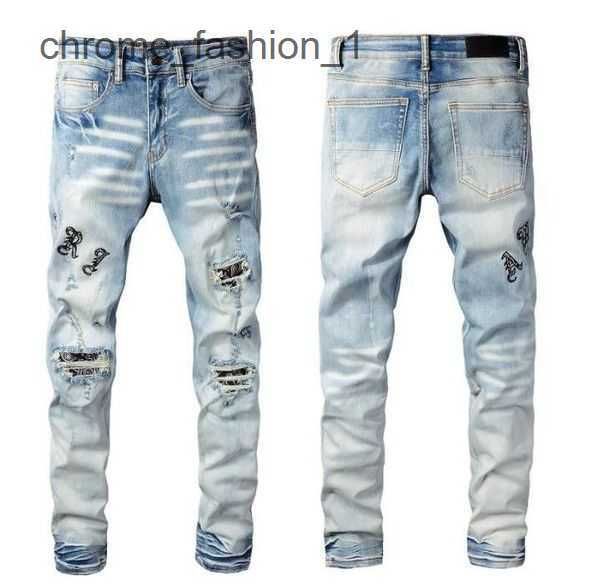 

trouser pants amirly distressed for designer fashion holes mens hip hop jeans zipper trousers denim embroidery male 1 yet4, Blue